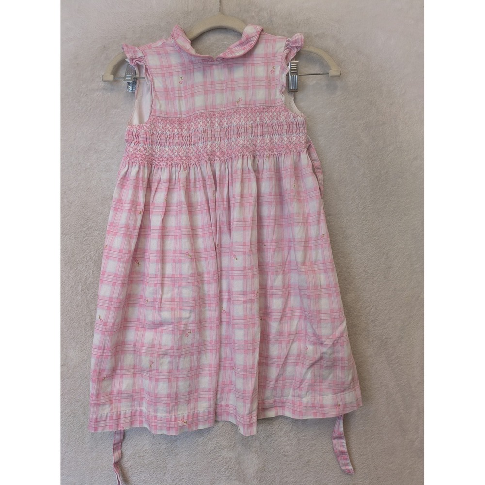 Laura Ashley Smocked Dress Girl's 6X‎ Pink Plaid Floral Peter Pan Collar Ruffle